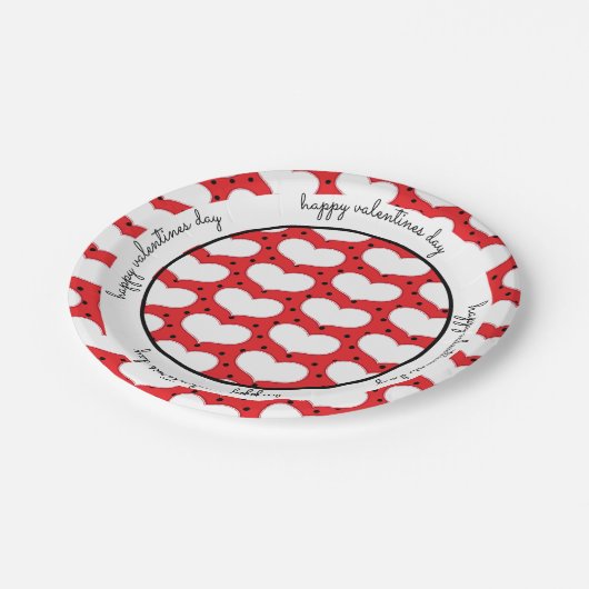 バレンタインハートと水玉模様紙プレート ペーパープレート (アングル)