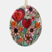 バレンタインハートと花 セラミックオーナメント (右)