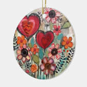 バレンタインハートと花 セラミックオーナメント (左)