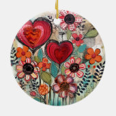 バレンタインハートと花 セラミックオーナメント (裏面)