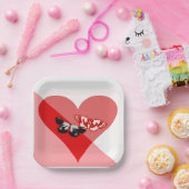 バレンタインハートと2つの蝶 ペーパープレート (パーティー)