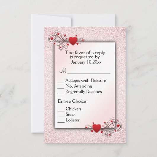 バレンタインハートの出欠返信カード（メニュー選択付き） 出欠カード (裏面)