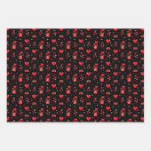 バレンタインハートオンピンク、白、黒 ラッピングペーパーシート (正面3)