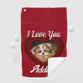 バレンタインハートカスタムの愛犬の写真名オン赤 ゴルフタオル (インサイチュ)