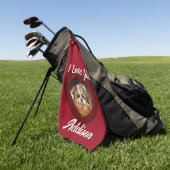 バレンタインハートカスタムの愛犬の写真名オン赤 ゴルフタオル (グリーン)