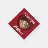 バレンタインハートカスタムの愛犬の写真名オン赤 スタンダードカクテルナプキン (角)