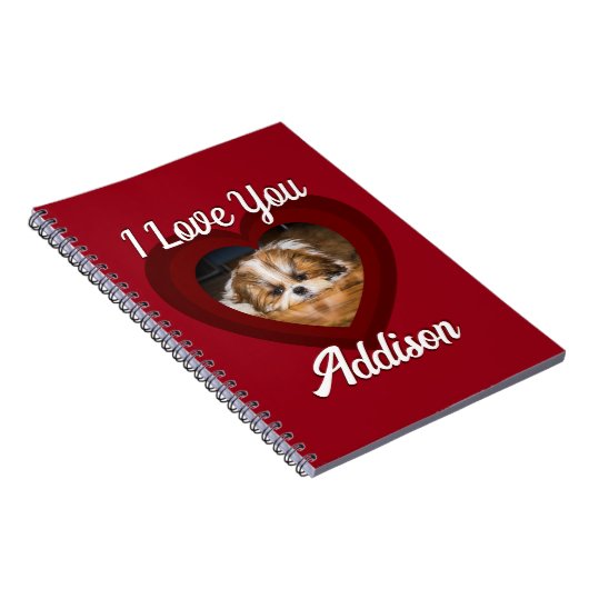 バレンタインハートカスタムの愛犬の写真名オン赤 ノートブック (右側)