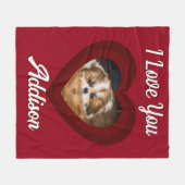 バレンタインハートカスタムの愛犬の写真名オン赤 フリースブランケット (正面(横))