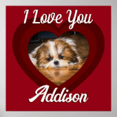 バレンタインハートカスタムの愛犬の写真名オン赤 ポスター (正面)