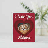 バレンタインハートカスタムの愛犬の写真名オン赤 ポストカード (スタンド正面)