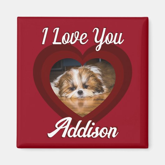 バレンタインハートカスタムの愛犬の写真名オン赤 マグネット (正面)