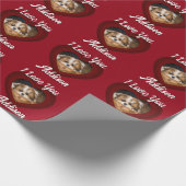 バレンタインハートカスタムの愛犬の写真名オン赤 ラッピングペーパー (角)