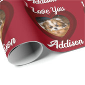 バレンタインハートカスタムの愛犬の写真名オン赤 ラッピングペーパー (ロールコーナー)