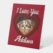 バレンタインハートカスタムの愛犬の写真名オン赤 台座サイン (正面)