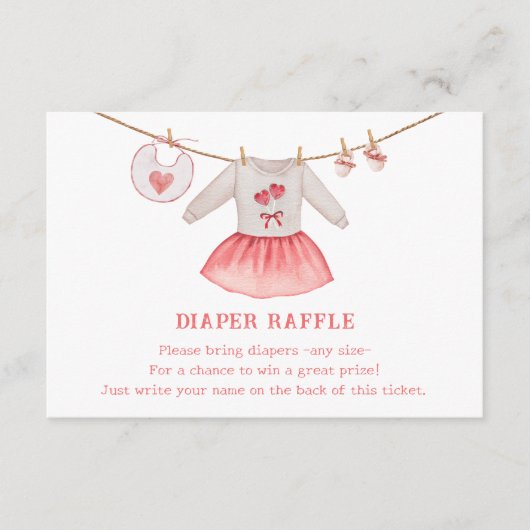 バレンタインハートガールベビーシャワーおむつラッフル エンクロージャーカード (正面)