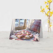 バレンタインハートクッキーオンブランケット カード (黄色い花)