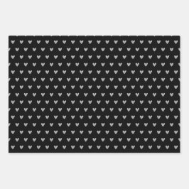 バレンタインハートグレーオンブラックグレーオンホワイト ラッピングペーパーシート