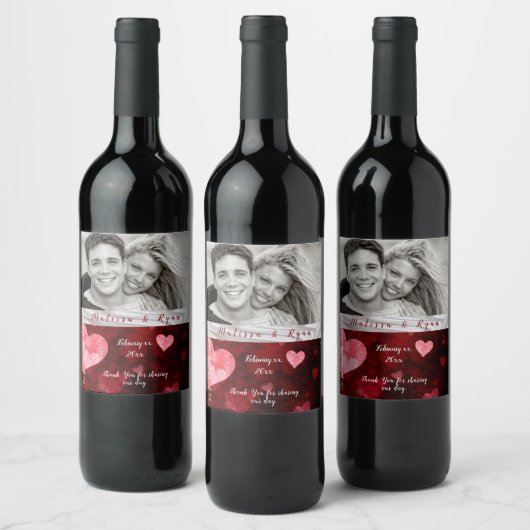 バレンタインハートシルバーリボン ワインラベル (ボトル)