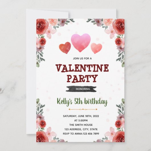 バレンタインハートテーマ 招待状 (正面)