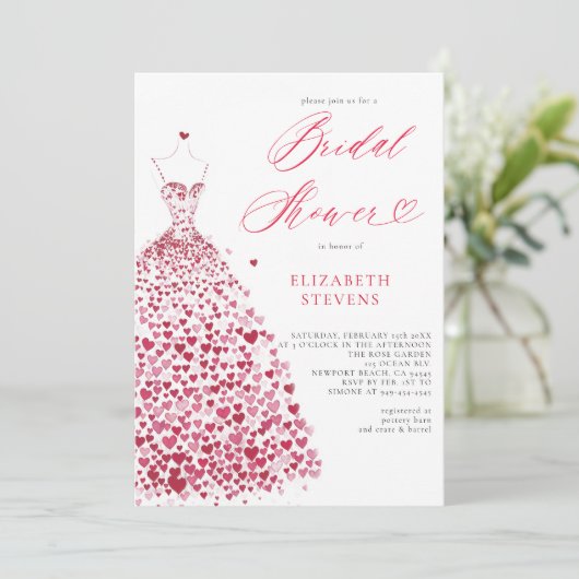 バレンタインハートドレエレガントスシックブライダルシャワー 招待状 (スタンド正面)