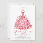 バレンタインハートドレエレガントスレッドブライダルシャワー 招待状 (正面)