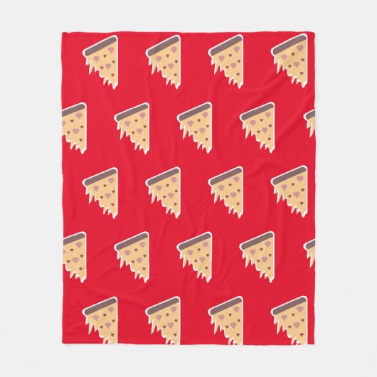 バレンタインハートハグとキスピザスライス フリースブランケット (正面)