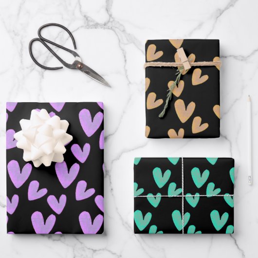 バレンタインハートハンドウ絵を描ォーターカラー ラッピングペーパーシート (正面)