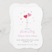 バレンタインハートバルーンパーティの招待状 招待状 (正面/裏面)