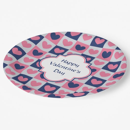バレンタインハートパターン ペーパープレート (アングル)