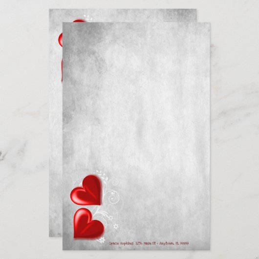 バレンタインハートパーソナライズされた文具 便箋 (正面/裏面)