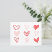バレンタインハートピンクミニマリストモダン ポストカード (スタンド正面)