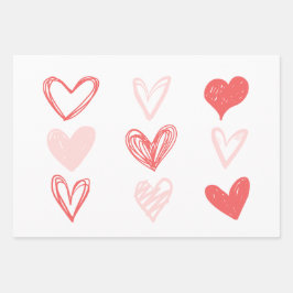 バレンタインハートピンクミニマリストモダン ラッピングペーパーシート