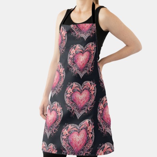 バレンタインハートピンクラブフラワーズオーナメント エプロン (インサイチュ)