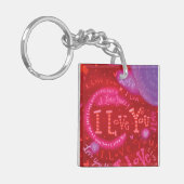 バレンタインハートピンクレッド私はあなたを愛するタイポグラフィ キーホルダー (正面左)