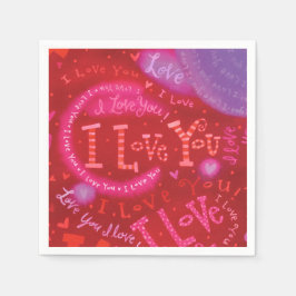 バレンタインハートピンクレッド私はあなたを愛するタイポグラフィ スタンダードカクテルナプキン