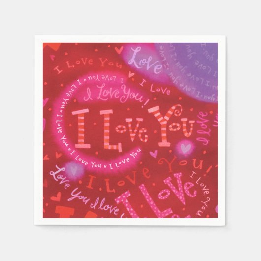 バレンタインハートピンクレッド私はあなたを愛するタイポグラフィ スタンダードカクテルナプキン (正面)