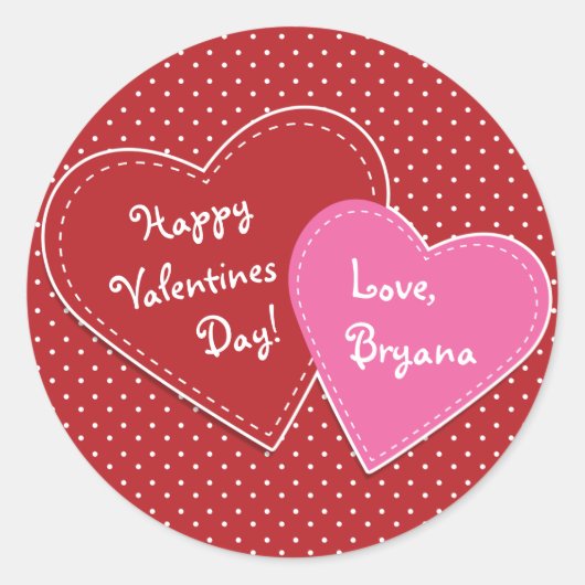 バレンタインハートピンク&赤モダンかわいいパーティー ラウンドシール (正面)