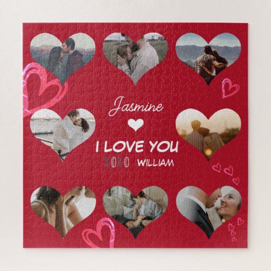 バレンタインハートフォトコラージュXO I Love You ジグソーパズル (縦)