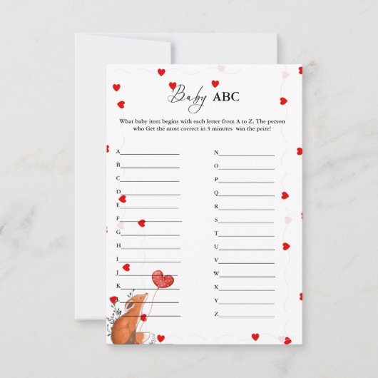 バレンタインハートベビーABCベビーシャワーゲームカード 招待状 (正面)