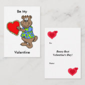 バレンタインハートミニキッズカード付き漫画クマ ノートカード (正面/裏面)