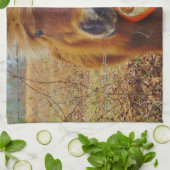 バレンタインハートミニチュアブラウンホース キッチンタオル (折り畳み)