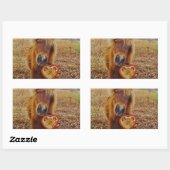 バレンタインハートミニチュアブラウンホース 長方形シール (シート)