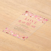 バレンタインハートラブザエアブライダルシャワー アクリル招待状 (レイダウン)