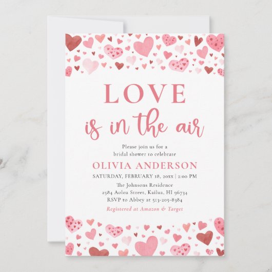 バレンタインハートラブザエアブライダルシャワー 招待状 (正面)
