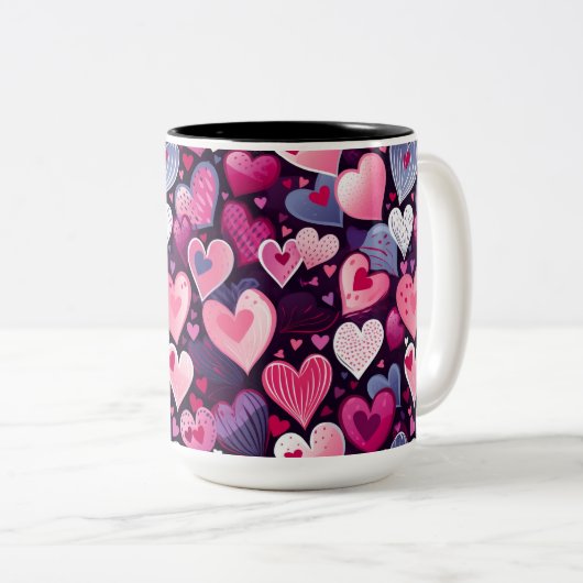 バレンタインハートラブシームレスパターン ツートーンマグカップ (正面右)