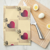 バレンタインハート付き/バラ キッチンタオル (四つ折り)
