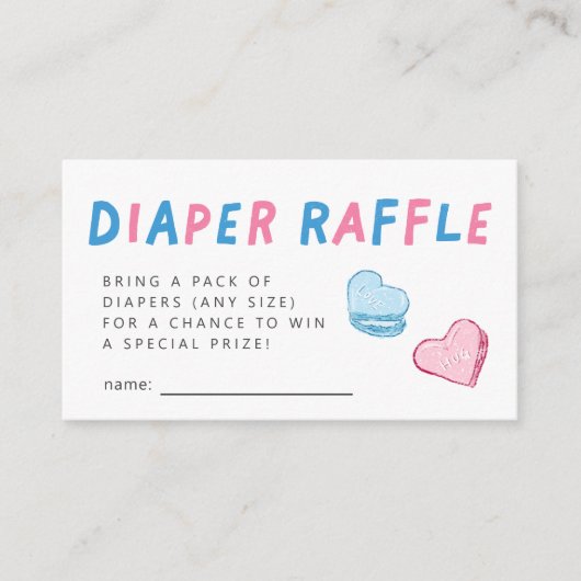 バレンタインハート性別リビールおむつラッフルチケット エンクロージャーカード (正面)