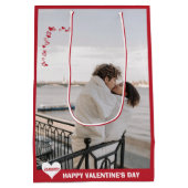 バレンタインハート私はあなたを愛するタイポグラフィ赤M ミディアムペーパーバッグ (裏面)