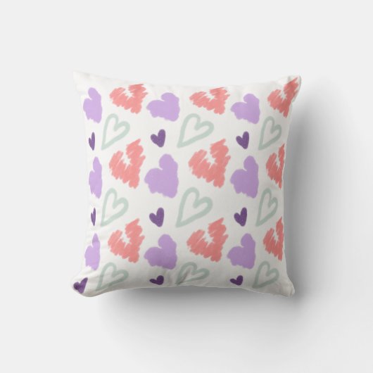 バレンタインハート紫ピンク手描きパターン クッション (正面)