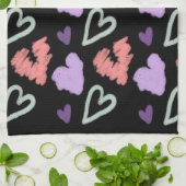 バレンタインハート紫色の手描きパターン キッチンタオル (折り畳み)